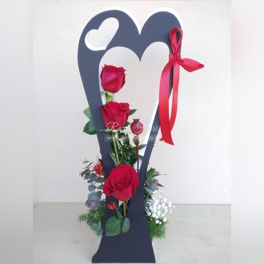 Cuore-bag  grande | Composizione con tre rose